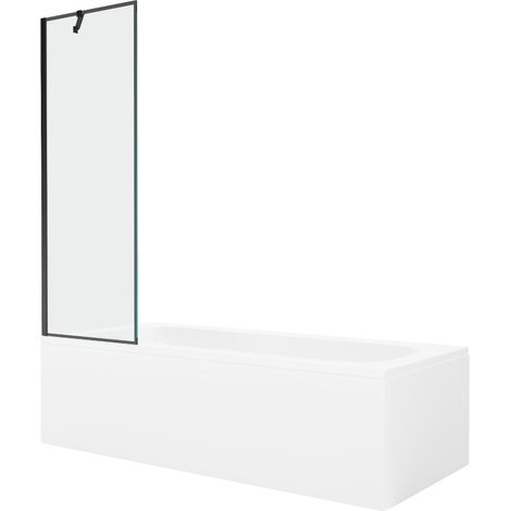 Mexen Vega rechteckige Badewanne 160 x 70 cm mit Verkleidung und 1-flügeligem Paravent 60 cm, schwarzes Muster - 550116070X9506