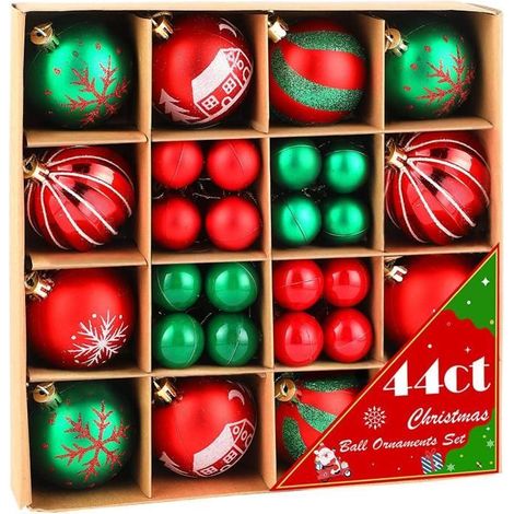 Boule de Noël - SDLOGAL - 44 pièces - Rouge - Plastique durable - A suspendre (1/4)