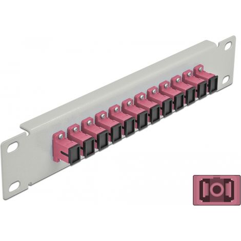 Delock Panel de conexiÃ³n de fibra Ã³ptica de 10 de 12 puertos SC Simplex violeta 1U gris
