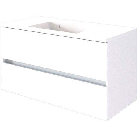 Badezimmer Waschtischunterschrank inkl. Waschbecken 100 cm ARLON-03 matt weiß BxHxT 100x56x47 cm (1/3)