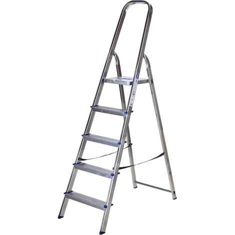 Facal Scala in Alluminio 5 Gradini - Silver con Pedana in Acciaio