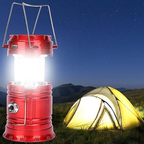 Tragbare, solarbetriebene LED-Campinglaterne mit Akku, ideal als Taschenlampe für Camping, Wandern und Unterkünfte. (1/5)