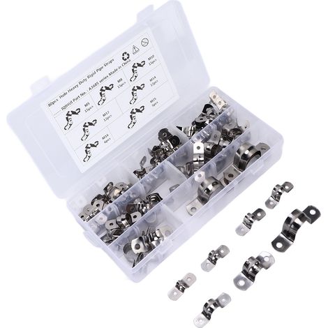 80 colliers de serrage en acier inoxydable pour tubes, avec support en U à 2 trous, universels pour camping-cars. (1/5)