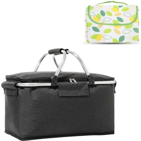 1 Panier pique-nique isotherme,22,5L,aluminium,tissu Oxford,pliable,poignée ergonomique,plage,camping (1/5)