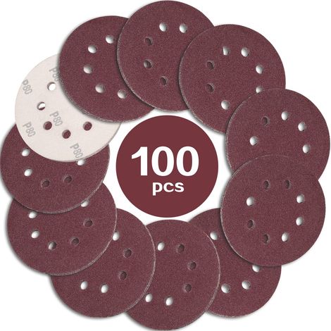100pcs 125mm 80 Grit Sanding Discs 8 Hole Sandpaper Discs Ideal for Sanding/Polishing for Orbital Sander (1/5)