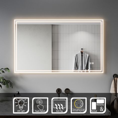 ELEGANT 1000 x 600mm Backlit LED Illuminated Bathroom Mirror with Light Sensor + Demister