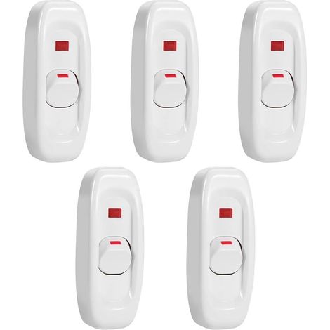 Inline Schalter, 5-teiliges AC 250V 10A Durchgangschalter Kabel EIN/AUS-Schalter mit LED Anzeige Lampe for Night Tischlampe Tisch leuchte Elektrisches Kabel (Blanc)