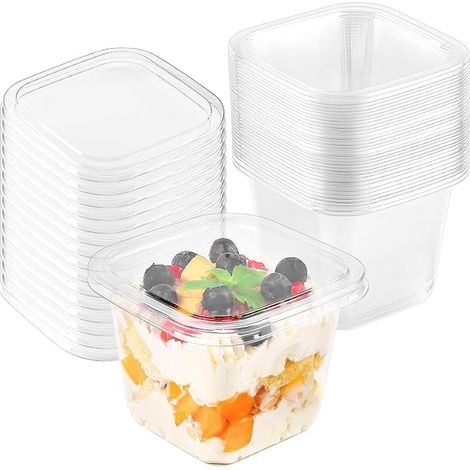 Square Dessert Cups Appetizer Cup Clear Serving Bowl with Lids for Pudding Mousse Party (1/5)