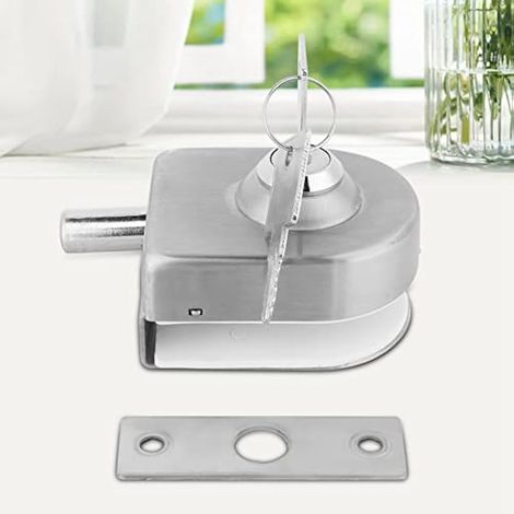 Verrou de porte vitrée inox, loquet antivol salle de bain, sans perçage (10-12mm) (1/5)