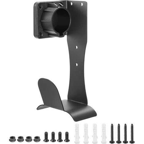 Support mural en acier inoxydable pour chargeur EV connecteur J1772 – Système de rangement de câbles extérieur crochet de protection Noir 23 cm (1/5)