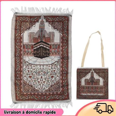 Tapis de prière musulman - DILWE - Coton épais - Sac en tissu inclus - 70x110 cm - Marron (1/4)