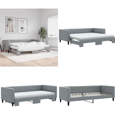 Lit de jour avec gigogne et matelas gris clair 90x200 cm tissu - Canapé Convertible - Lit Gigogne - Lit D'appoint - Literie - Meuble Multifonctionnel - Home & Living (1/5)