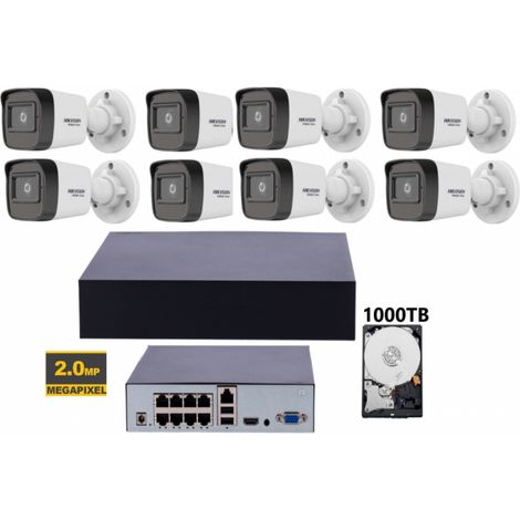 KIT VIDEOSORVEGLIANZA HIKVISION IP POE NVR 8 CANALI 8 TELECAMERE BULLET 2MP HDD 1TB
