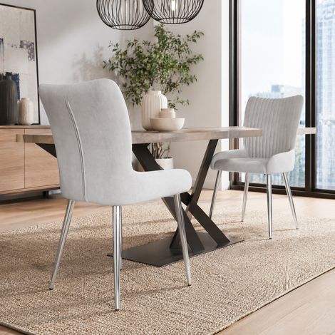 Set de 6 sillas de comedor de terciopelo gris, con respaldo cómodo y patas de metal, ideal para salón, comedor o dormitorio, fácil de montar CHICFURN (1/5)