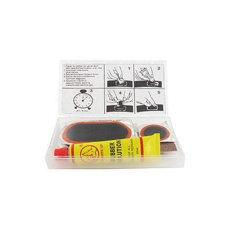 Reparaturset für Fahrradschlauch Shak, bestehend aus 5 Großreparatursets 70x32mm und 2 Reparatursets mit 30mm Durchmesser, inklusive Kleber und