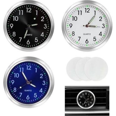 Lot de 3 Horloge Voiture Tableau de Bord, Horloges de Voiture à Quartz, Horloge à Évent avec Aiguilles Lumineuses, Boîtier en Alliage, Avec Ruban Adhésif Double Face, Compatible Voitures Moto (1/4)