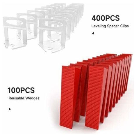 Kit d'aide à la pose de carreaux de 2,0 mm, kit de nivellement de carreaux, comprend 1 paire de pinces, 400 clips de 2,0 mm et 100 cales réutilisables, adapté à la pose de carreaux de 3 à 12 mm d'épai (1/3)