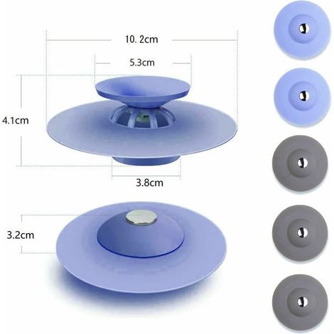 VURAHOME - [Lot de 5] Bouchons de Bain et filtres, Bouchons d'évier de Cuisine, filtres de vidange en Silicone à Usage général, filtres de vidange de Salle de Bain et de Cuisine (1/4)