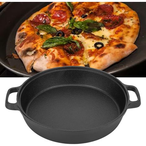 Poêle en fonte à fond plat épais de 25 cm, non revêtue, saine et nutritive, idéale pour les crêpes, avec deux poignées. (1/5)