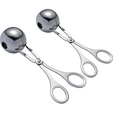 Set di 2 stampi per polpette in acciaio inox, con rivestimento antiaderente e manici antiscivolo rimovibili, adatti anche come stampi per cake pop e cucchiai per impasto per biscotti. (1/5)