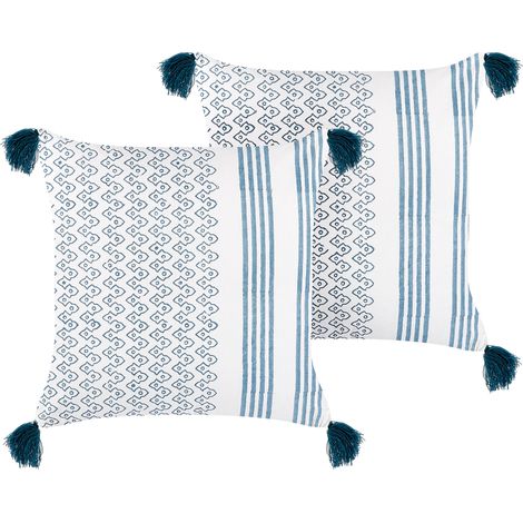 Conjunto de 2 cojines de algodón blanco azul oscuro 45 x 45 cm bloque impreso Tilia (1/5)
