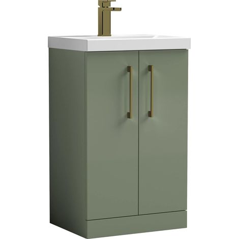 Balterley Bramshall Modern Bathroom 2 Soft Close Door & Mid-Edge Vanity Unit Basin, Satin Green, 500mm