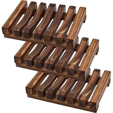 Porte-savon, lot de 3 en bois naturel, étui à savon pour douche, plateau à savon auto-drainant pour salle de bain, prolonge la durée de vie du savon, garde les savons secs et propres et facile à netto