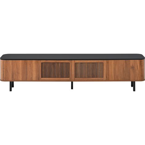 GagaMeuble TV moderne noir et noyer à portes grillagées 190 x 35 x 45 cm (1/5)