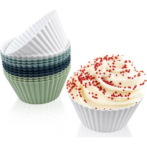 Pack de 12 des Moules à Muffins en Silicone, Réutilisable à Cupcakes Moules, Non-Bâton des Moules à Cupcake, Muffin Moules de Cuisson, les Moules en Silicone sans BPA pour les Gâteaux, la Crème, le Bo (1/5)