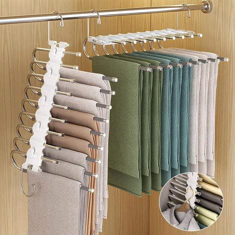 2PCS Cintre, 9 Niveaux, Acier Inoxydable, Antidérapant, Pliable, Gain De Place, Garde-Robe (1/5)