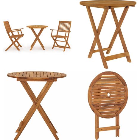 Ensemble à manger de jardin pliable 3 pcs Bois d'acacia solide - Ensemble Salon De Jardin - Mobilier De Jardin - Table Pliante - Chaises Pliantes - Acacia Massif - Home & Living (1/5)
