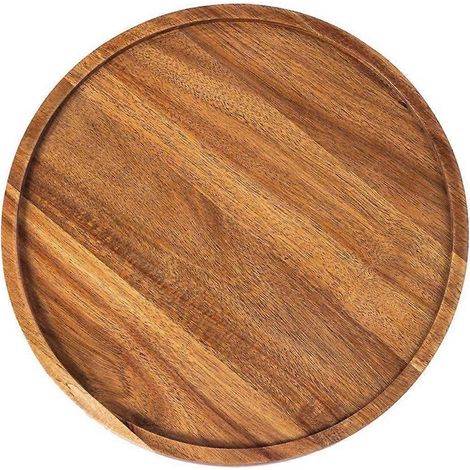 Plateau rond en bois, plateau de service en bois, plateau de service, planche à charcuterie apéritive, organisateur de plateau pour la cuisine/le plan de travail (1/4)