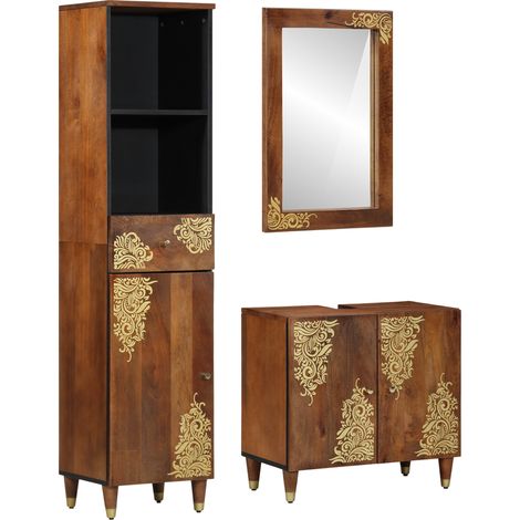 Badezimmerschrank-Set mit Tür 3 pcs Honigbraun Massivholz Mango (1/5)