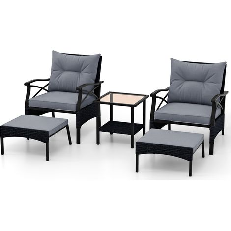 COSTWAY 5 Pieces Rattan Garden Furniture Set Patio Conversation Set-Grey