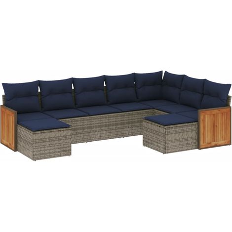 9-teiliges Gartensofa-Set mit Kissen, grau, Polyrattan vidaXL (1/5)