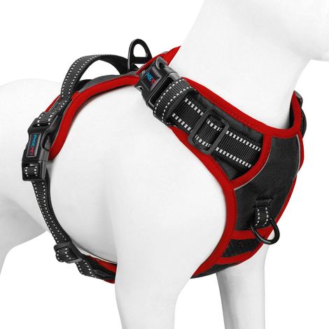 Harnais Anti-Traction amélioré pour Chien, Gilet réfléchissant réglable, avec Une poignée de Dressage + 2 Crochets pour Laisse en métal + 3 Boucles à Pression + 4 Boucles coulissantes Taille (1/5)