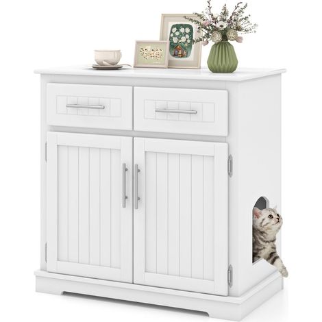 Gabinete para gatos para caja de arena para gatos con 2 cajones, 2 puertas y caja de arena para entrada, casa para gatos (1/5)