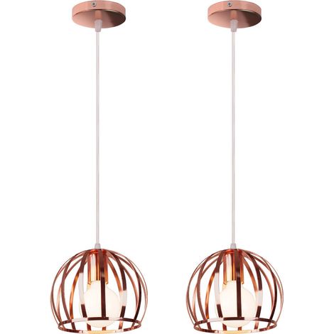 2PCS Suspension Luminaire Vintage Lustre Moderne Plafonnier Rond En Métal Fer Pour Cuisine Ferme Couloir Intérieur Or Rose