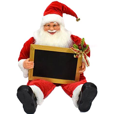 Babbo natale con barba bianca e cappello rosso grande h 40 con lavagna da poggiare ovunque seduto (1/2)