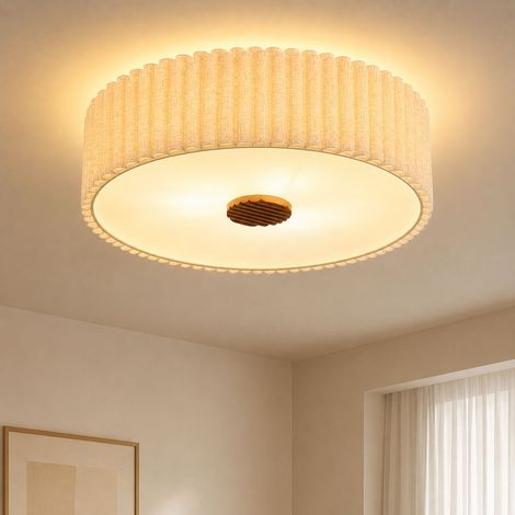 Plafonnier LED marron, luminaire en tissu, lampe de salon couleur sable, D 50 cm (1/5)