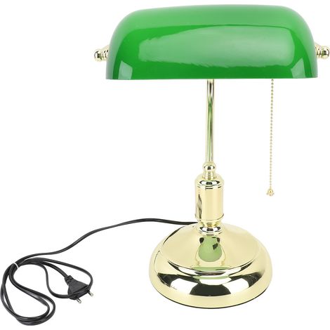 Lampe de banquier en verre vert, abat-jour chaud, bibliothèque Vintage avec interrupteur à chaîne, Base en fer, support E26 pour bureau (1/5)