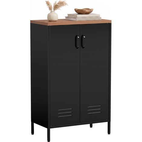 Credenza in Metallo con 2 Ante e Ripiano Regolabile, per Soggiorno/Studio, Nero (1/5)