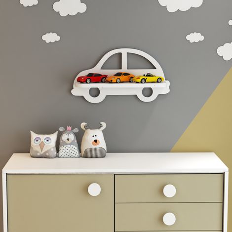 Mensola da Parete 'Skanderborg' per Cameretta (AxLxP) 21 x 40 x 10,8 cm Consolle Pensile con Sostegno Decorativo a Forma di Automobile - Bianco [en.casa] (1/5)