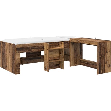 Kids'High Bed Frame with Desk Old wood 98.5 x 200 cm vidaXL