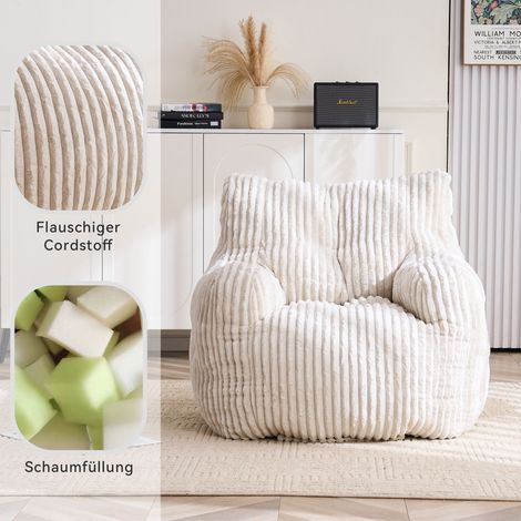 Fauteuil pouf en mousse souple avec tissu en velours côtelé,beige