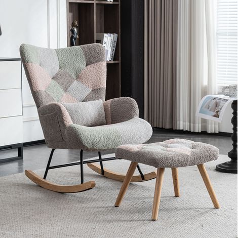 poltrona dondolo colorata con poggiapiedi e cuscino OKMYHOME (1/5)