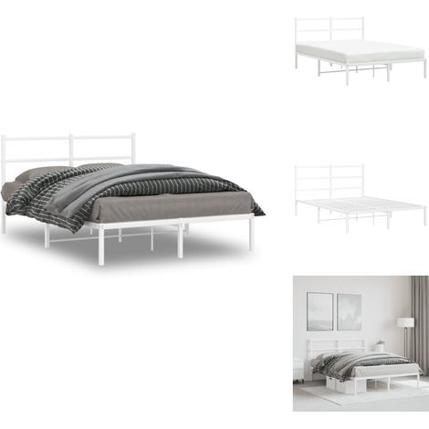 Cadre de lit métal sans matelas et tête de lit blanc 140x190 cm - Cadre De Lit - Lit Double - Lit Metal - Lit Blanc - Meuble Chambre (1/5)
