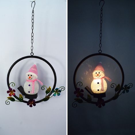 Lampe Suspendue De Jardin - Lampe À LED Pour Décoration De Noël - Figurine Bonhomme De Neige - Fonctionne En Énergie Solaire - IP65 - 28,5 X 49,5 Cm - 1 Pièce (1/5)