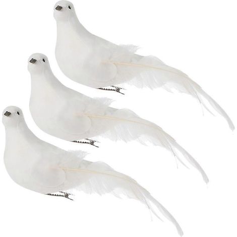 Lot de 3 oiseaux artificiels réalistes (pigeons, fausses colombes) avec pince (1/3)