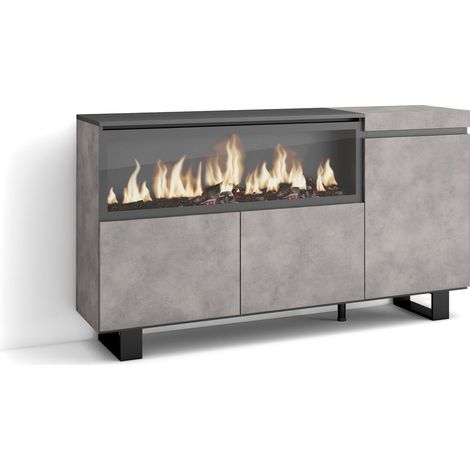 Skraut Home - Aparadores para salón, Gran capacidad de almacenaje, 160, 3 Puertas, Chimenea eléctrica XXL, Diseño industrial, Estilo Moderno, Gris Cemento (1/5)